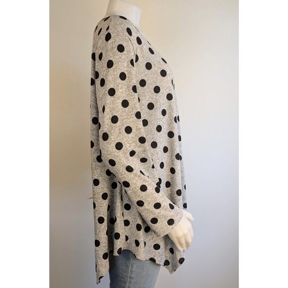 Green Envelope Long Sleeve Top 1X Black Gray Polka Dot Heather Stretch High Low - Picture 4 of 8